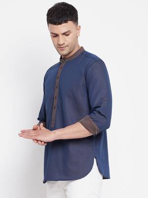 Blue plain pure cotton men-kurtas 3