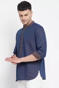 Blue plain pure cotton men-kurtas