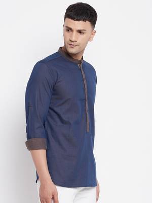 Blue plain pure cotton men-kurtas 4