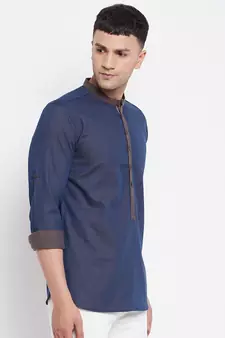 Blue plain pure cotton men-kurtas