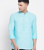 Blue plain pure cotton men-kurtas