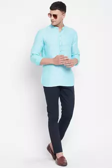 Blue plain pure cotton men-kurtas