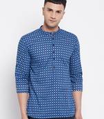 Blue plain pure cotton men-kurtas
