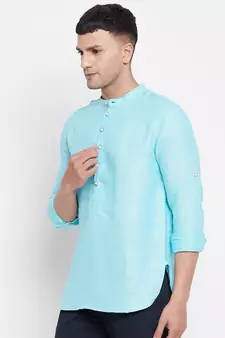 Blue plain pure cotton men-kurtas