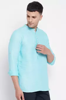Blue plain pure cotton men-kurtas