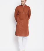 Brown plain pure cotton men-kurtas