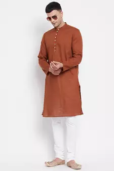 Brown plain pure cotton men-kurtas