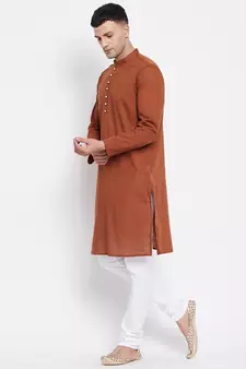 Brown plain pure cotton men-kurtas