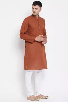 Brown plain pure cotton men-kurtas