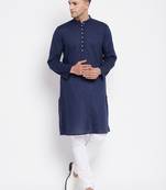 Blue plain pure cotton men-kurtas