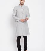 Beige plain pure viscose rayon men-kurtas