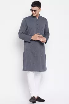 Grey plain pure cotton men-kurtas