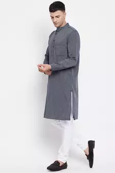 Grey plain pure cotton men-kurtas