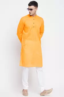 Yellow plain pure cotton men-kurtas