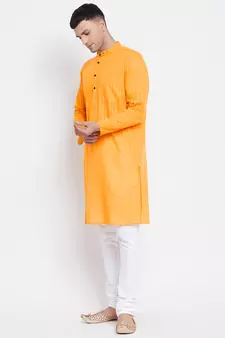 Yellow plain pure cotton men-kurtas
