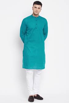 Green plain pure cotton men-kurtas