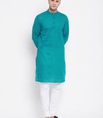 Green plain pure cotton men-kurtas