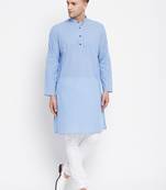 Blue plain pure cotton men-kurtas