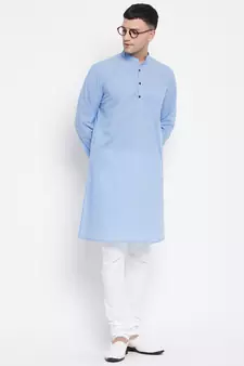Blue plain pure cotton men-kurtas