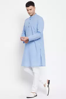 Blue plain pure cotton men-kurtas