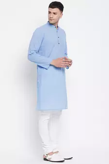 Blue plain pure cotton men-kurtas