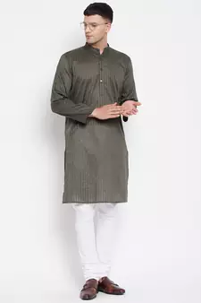 Green plain pure cotton men-kurtas