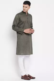 Green plain pure cotton men-kurtas