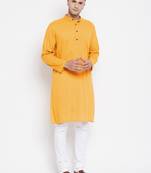 Yellow plain pure cotton men-kurtas