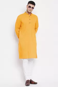 Yellow plain pure cotton men-kurtas