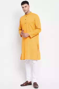Yellow plain pure cotton men-kurtas