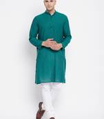 Green plain pure cotton men-kurtas