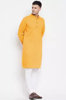 Yellow plain pure cotton men-kurtas