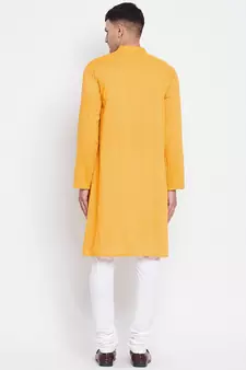 Yellow plain pure cotton men-kurtas