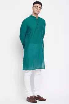Green plain pure cotton men-kurtas