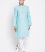 Blue plain pure cotton men-kurtas