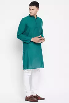 Green plain pure cotton men-kurtas