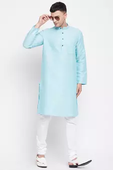 Blue plain pure cotton men-kurtas