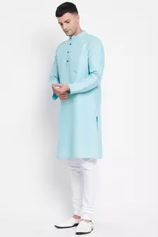 Blue plain pure cotton men-kurtas