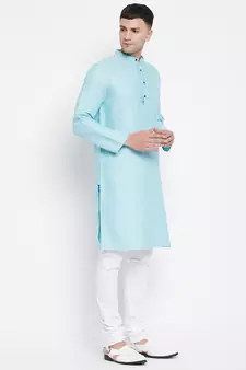 Blue plain pure cotton men-kurtas