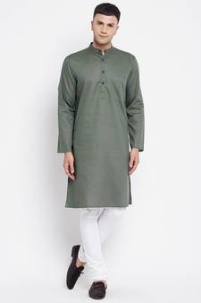Green plain linen men-kurtas