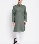 Green plain linen men-kurtas