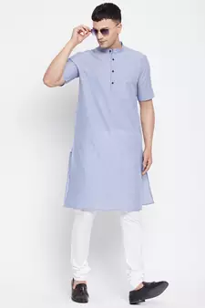 Blue plain pure cotton men-kurtas