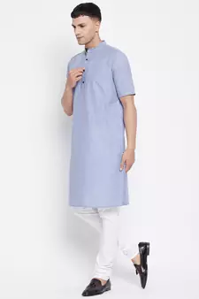 Blue plain pure cotton men-kurtas