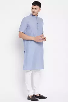 Blue plain pure cotton men-kurtas