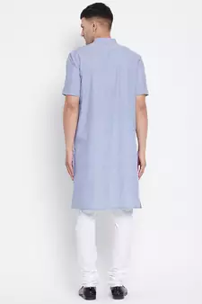 Blue plain pure cotton men-kurtas