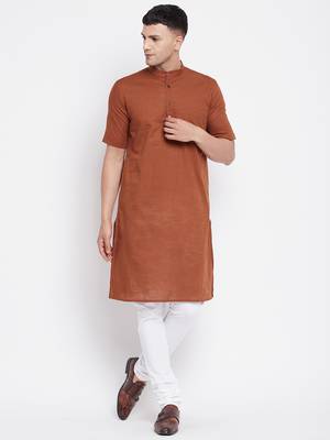 Brown plain pure cotton men-kurtas 1