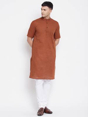 Brown plain pure cotton men-kurtas 2