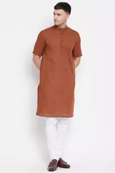 Brown plain pure cotton men-kurtas