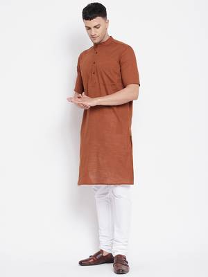 Brown plain pure cotton men-kurtas 3
