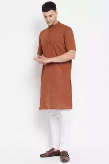 Brown plain pure cotton men-kurtas